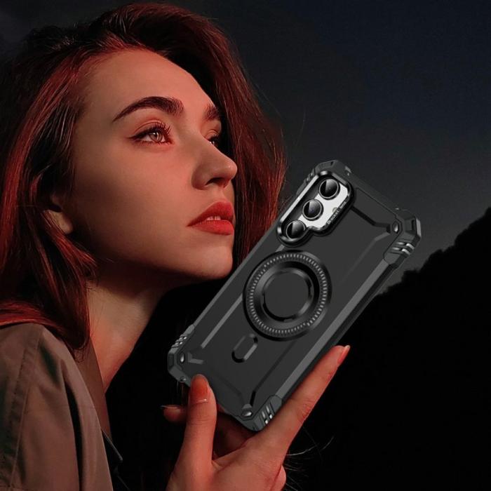 OEM - Samsung Galaxy A35 5G Skal Magnetiskt Ställ PC + TPU Stötskydd - Svart