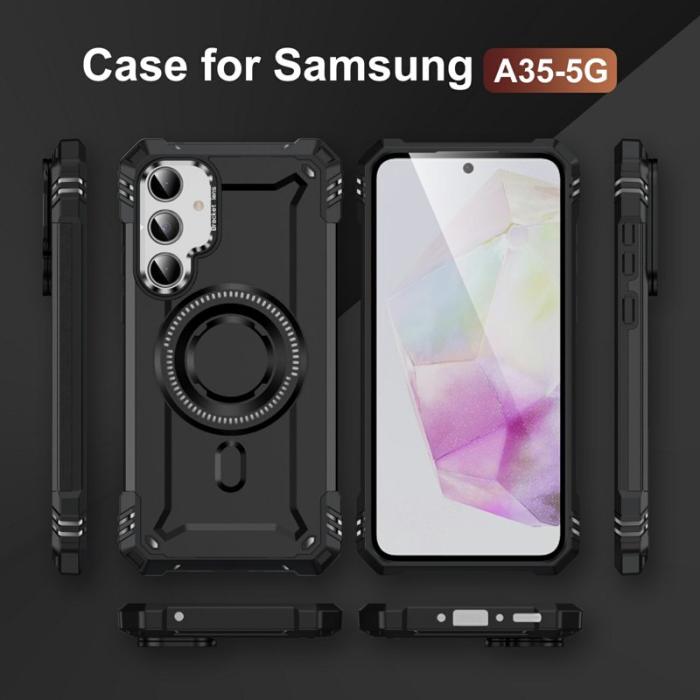 OEM - Samsung Galaxy A35 5G Skal Magnetiskt Ställ PC + TPU Stötskydd - Svart