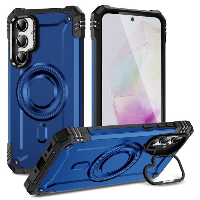 OEM - Samsung Galaxy A35 5G Skal Metall Linsskydd Kickstand PC+TPU - Safir