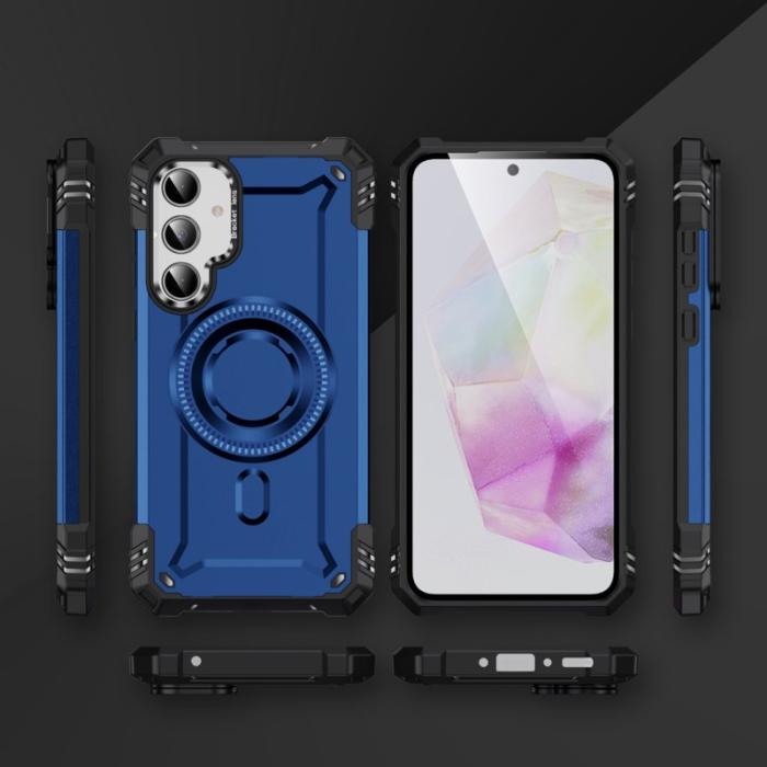 OEM - Samsung Galaxy A35 5G Skal Metall Linsskydd Kickstand PC+TPU - Safir