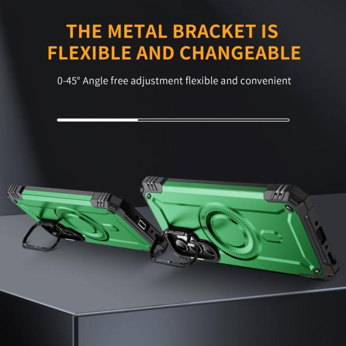 OEM - Samsung Galaxy A35 5G Skal Metall Linsskydd Kickstand Plast - Grön