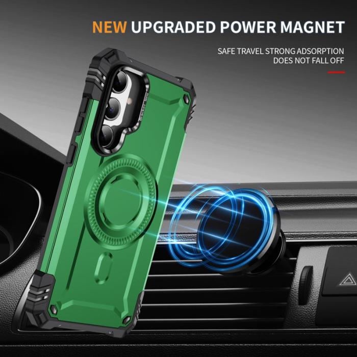 OEM - Samsung Galaxy A35 5G Skal Metall Linsskydd Kickstand Plast - Grön