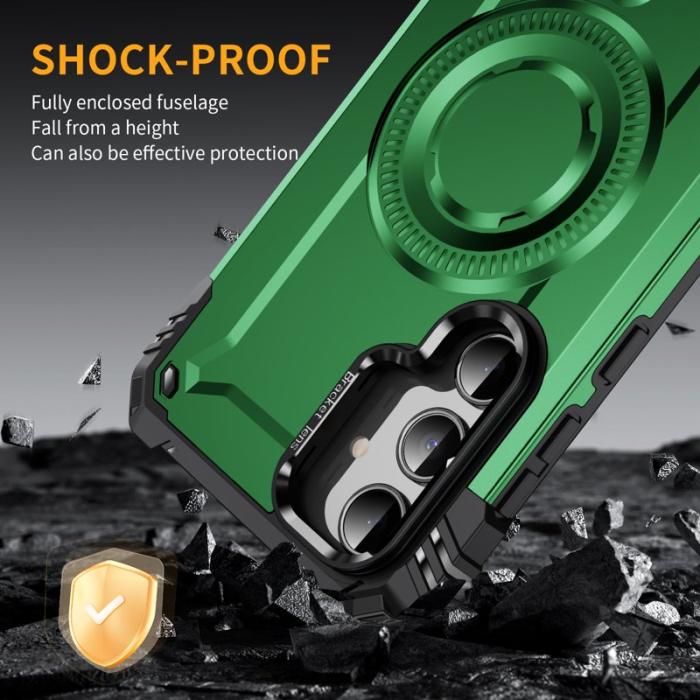 OEM - Samsung Galaxy A35 5G Skal Metall Linsskydd Kickstand Plast - Grön