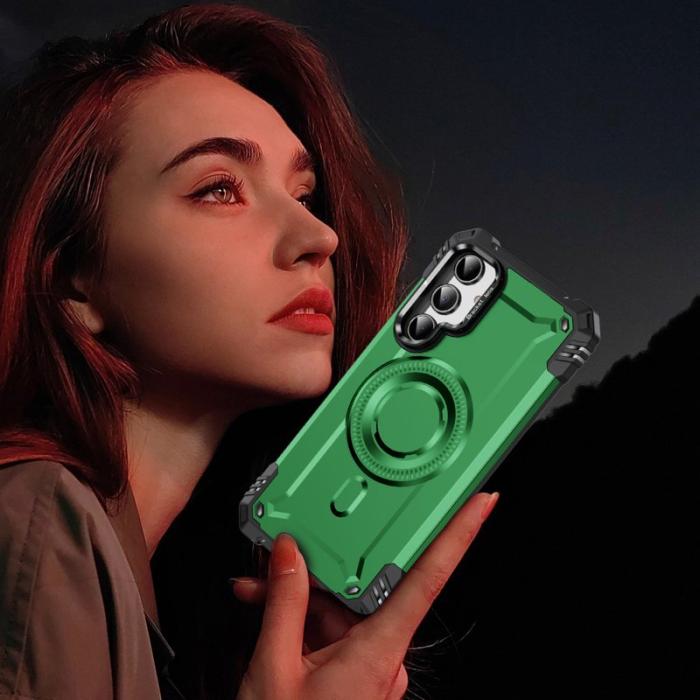 OEM - Samsung Galaxy A35 5G Skal Metall Linsskydd Kickstand Plast - Grön