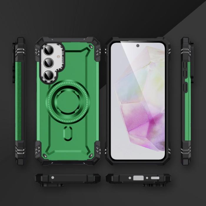 OEM - Samsung Galaxy A35 5G Skal Metall Linsskydd Kickstand Plast - Grön