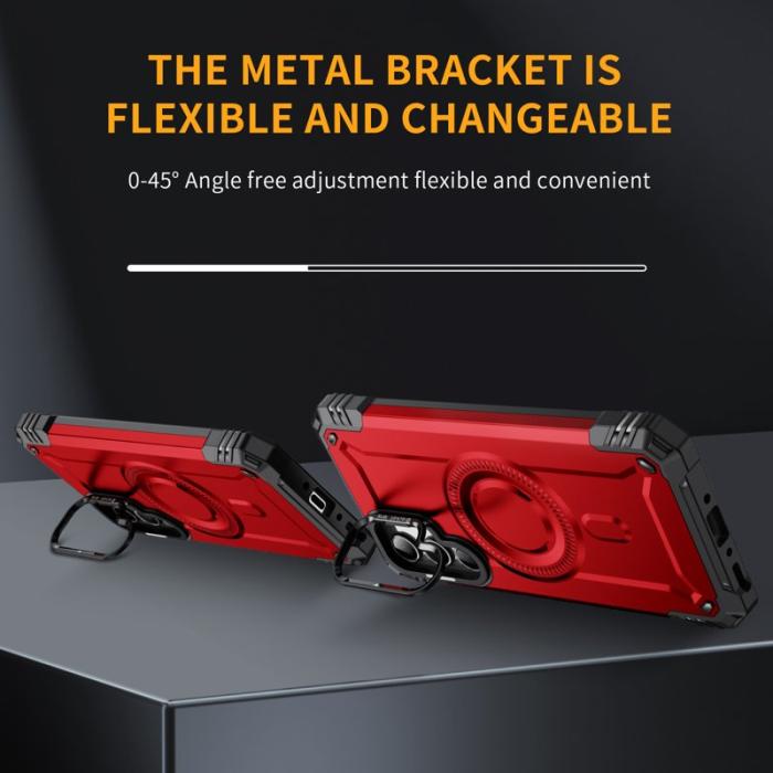 OEM - Samsung Galaxy A35 5G Skal Metall Linsskydd Kickstand Plast - Röd