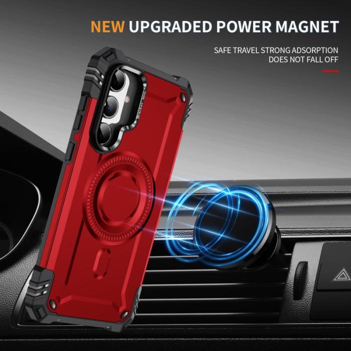 OEM - Samsung Galaxy A35 5G Skal Metall Linsskydd Kickstand Plast - Röd