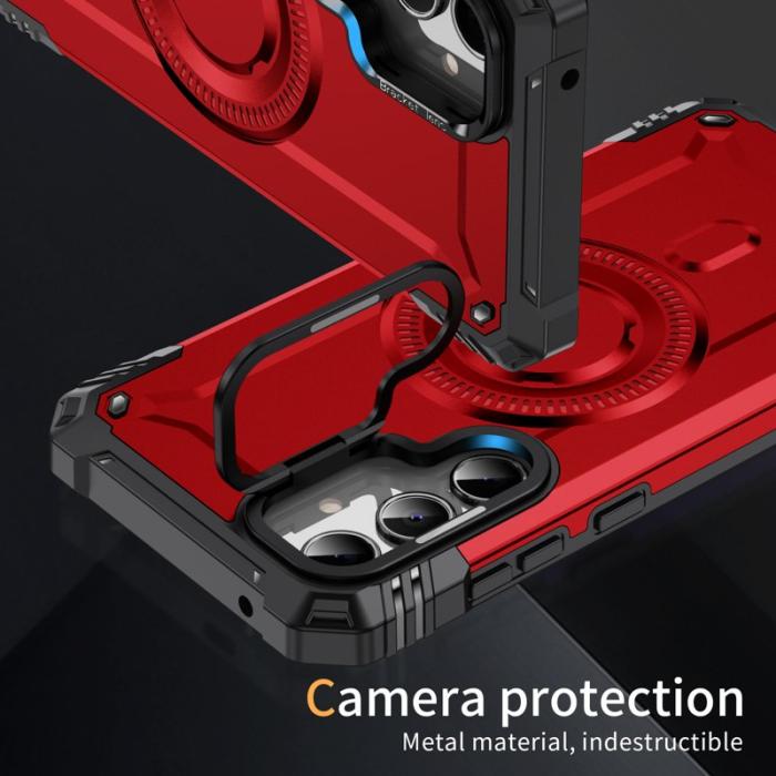 OEM - Samsung Galaxy A35 5G Skal Metall Linsskydd Kickstand Plast - Röd