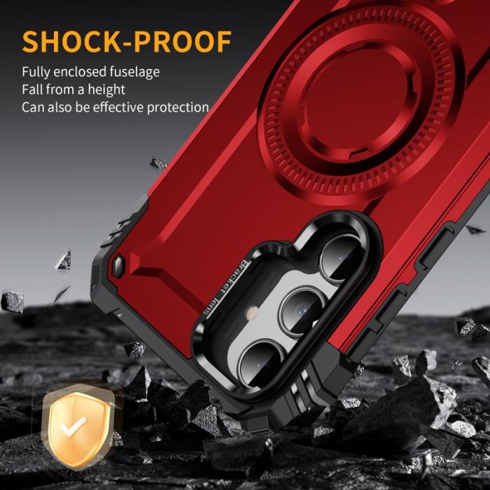 OEM - Samsung Galaxy A35 5G Skal Metall Linsskydd Kickstand Plast - Röd