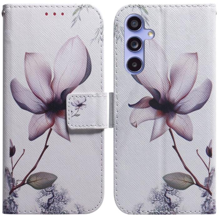 OEM - Samsung Galaxy A35 5G Skal Mönstertryck Konstläder - Rosa Blomma