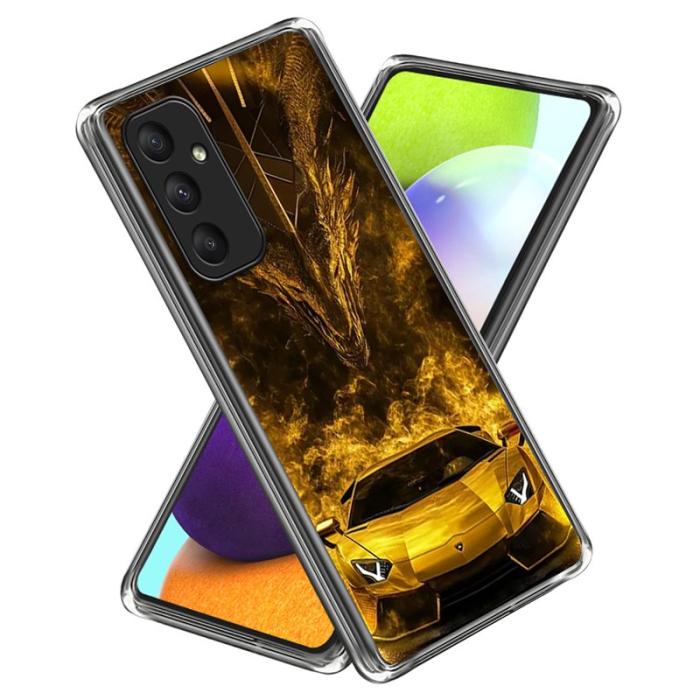 OEM - Samsung Galaxy A35 5G Skal Mönstertryckt IMD Stöttålig TPU - Guld Sportbil