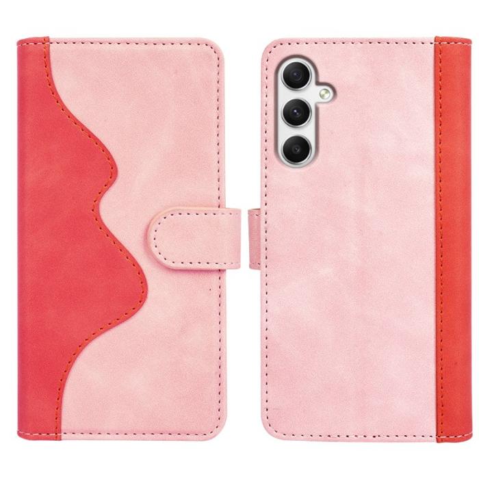 OEM - Samsung Galaxy A35 5G Skal PU Läder Färgsplicing Stötsäker - Rosa