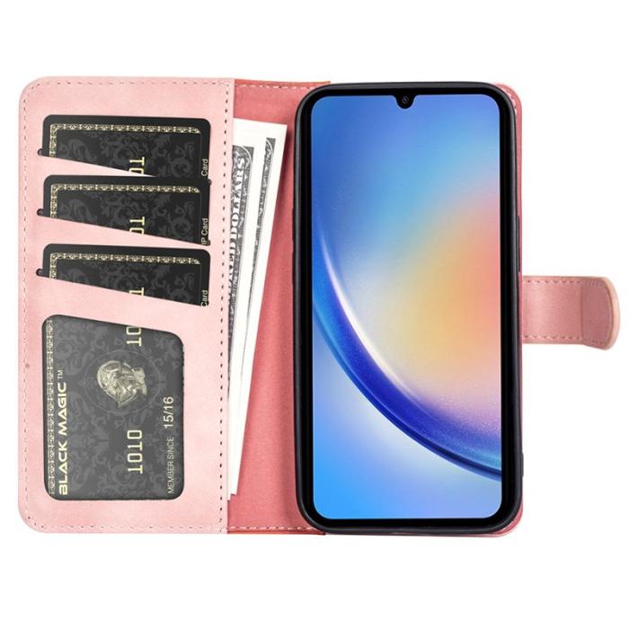 OEM - Samsung Galaxy A35 5G Skal PU Läder Färgsplicing Stötsäker - Rosa