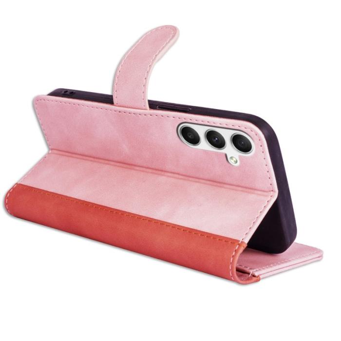 OEM - Samsung Galaxy A35 5G Skal PU Läder Färgsplicing Stötsäker - Rosa