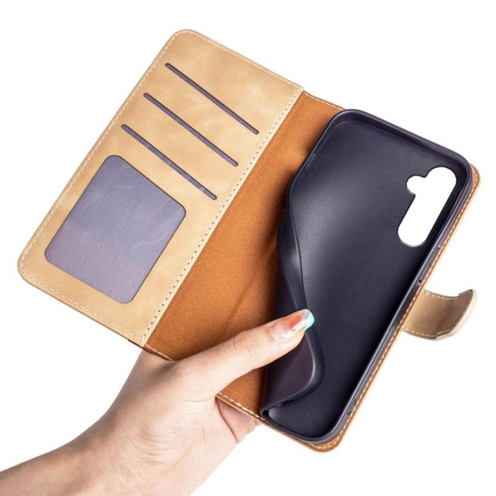 OEM - Samsung Galaxy A35 5G Skal PU Läder Färgsplicing Stötskydd - Gul