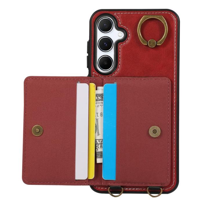 OEM - Samsung Galaxy A35 5G Skal PU Läder Kortfodral Ställ - Röd