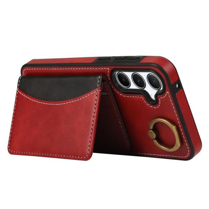 OEM - Samsung Galaxy A35 5G Skal PU Läder Kortfodral Ställ - Röd