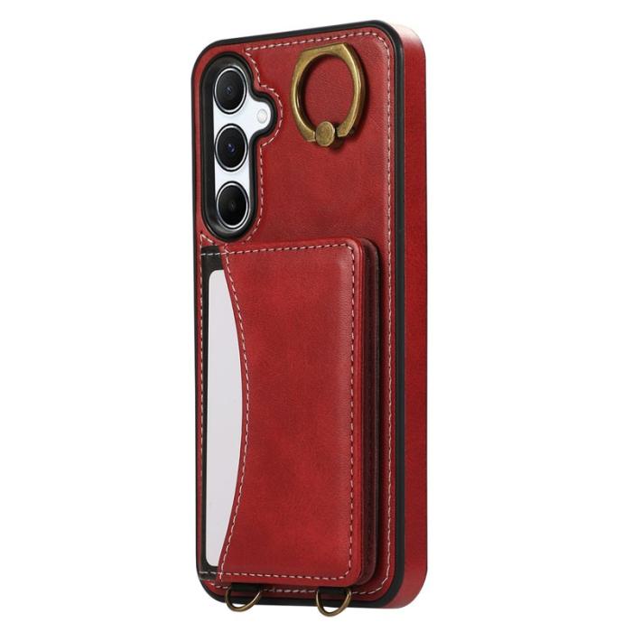OEM - Samsung Galaxy A35 5G Skal PU Läder Kortfodral Ställ - Röd