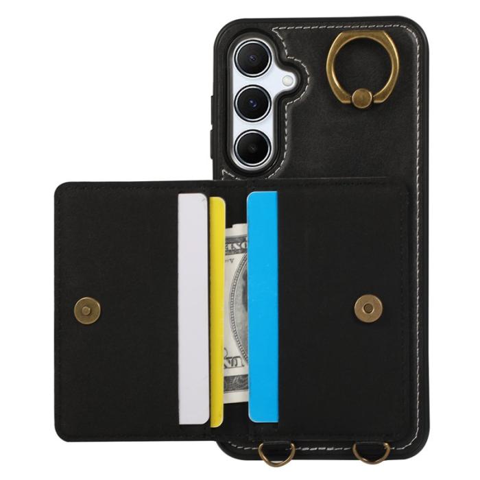 OEM - Samsung Galaxy A35 5G Skal PU Läder Kortfodral Ställ - Svart