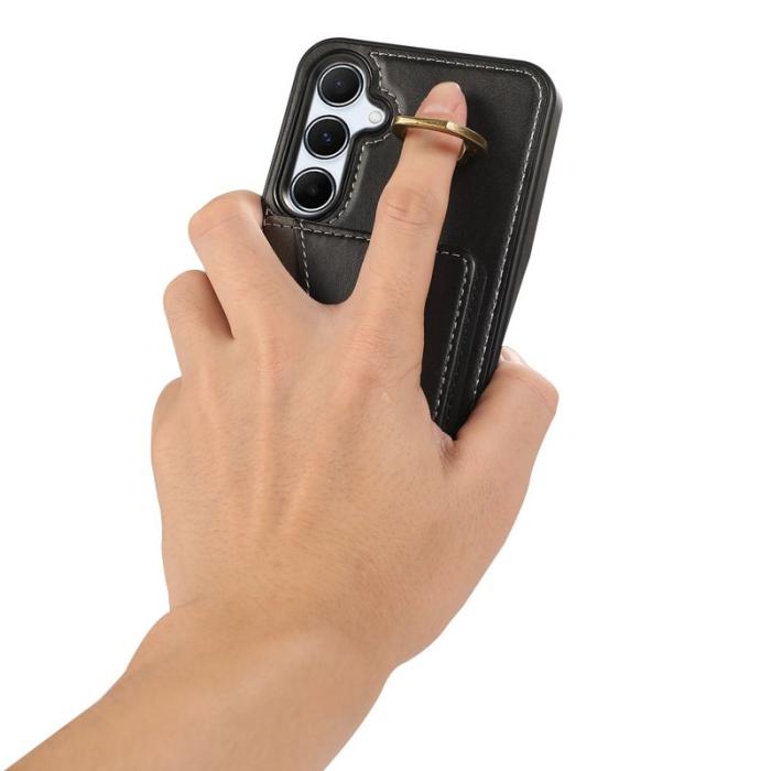 OEM - Samsung Galaxy A35 5G Skal PU Läder Kortfodral Ställ - Svart