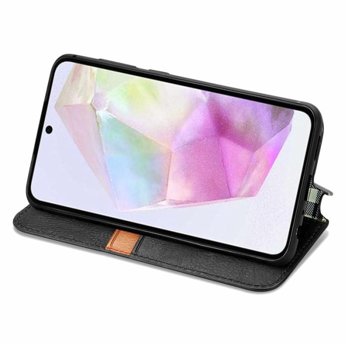 OEM - Samsung Galaxy A35 5G Skal PU Läder Rhombus Prägling - Svart