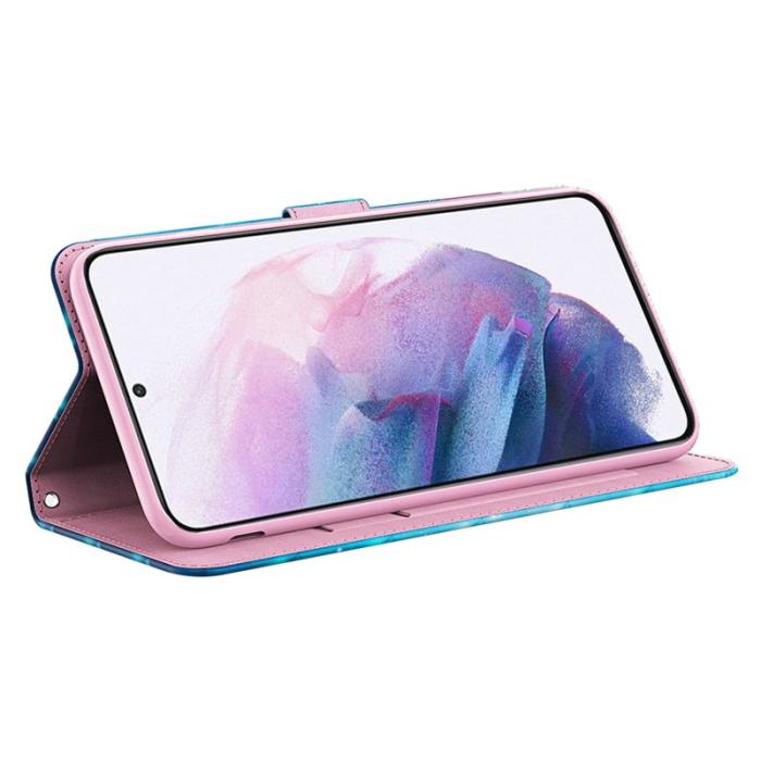 OEM - Samsung Galaxy A35 5G Skal PU Läder Ställfodral 3D Mönster - Blå Fjärilar