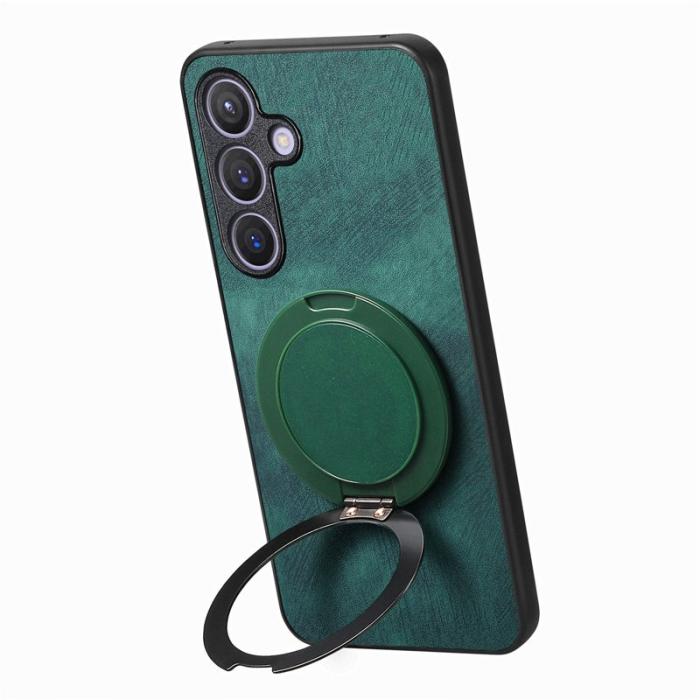OEM - Samsung Galaxy A35 5G Skal Rotera Kickstand Retro Äkta Läder - Grön
