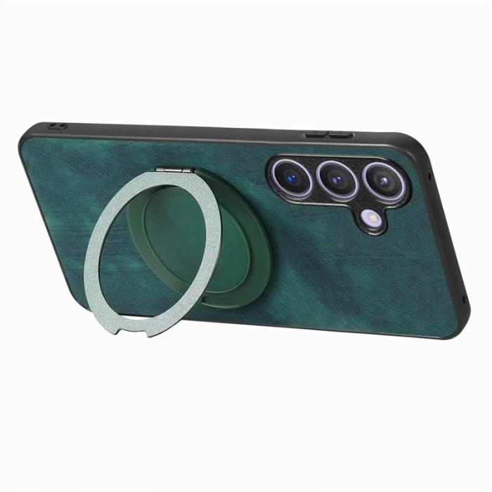 OEM - Samsung Galaxy A35 5G Skal Rotera Kickstand Retro Äkta Läder - Grön