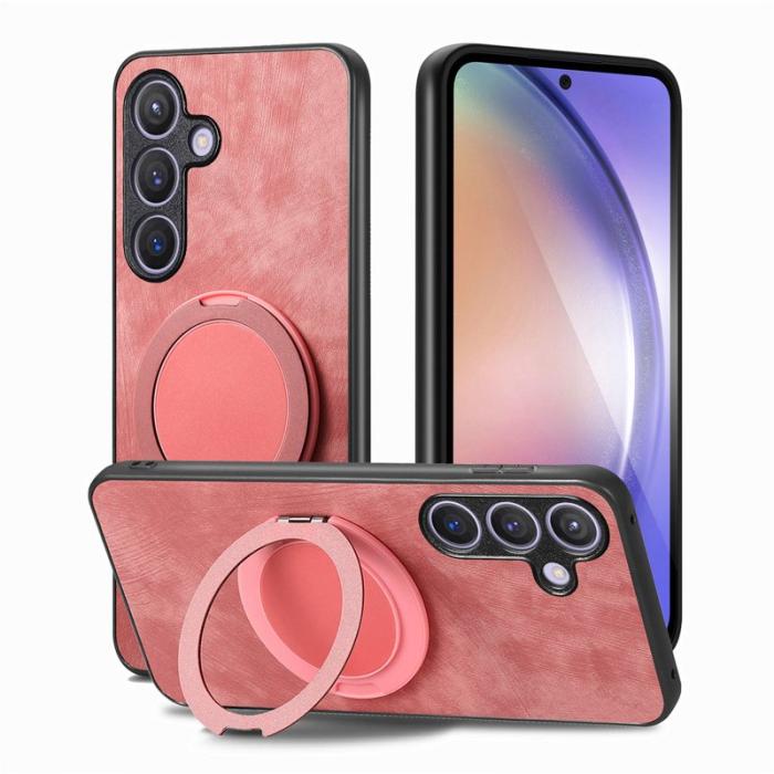 OEM - Samsung Galaxy A35 5G Skal Rotera Kickstand Retro Läder - Rosa