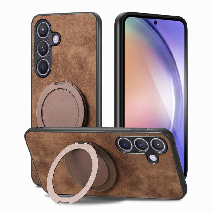 OEM - Samsung Galaxy A35 5G Skal Rotera Ställ Äkta Läder - Brun