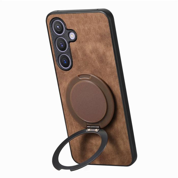 OEM - Samsung Galaxy A35 5G Skal Rotera Ställ Äkta Läder - Brun