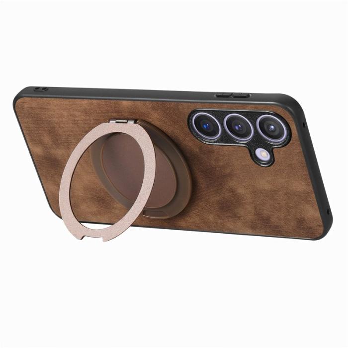 OEM - Samsung Galaxy A35 5G Skal Rotera Ställ Äkta Läder - Brun