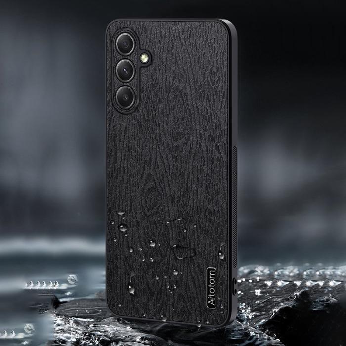 OEM - Samsung Galaxy A35 5G Skal Scratch-skydd Trästruktur PU+PC+TPU - Grön