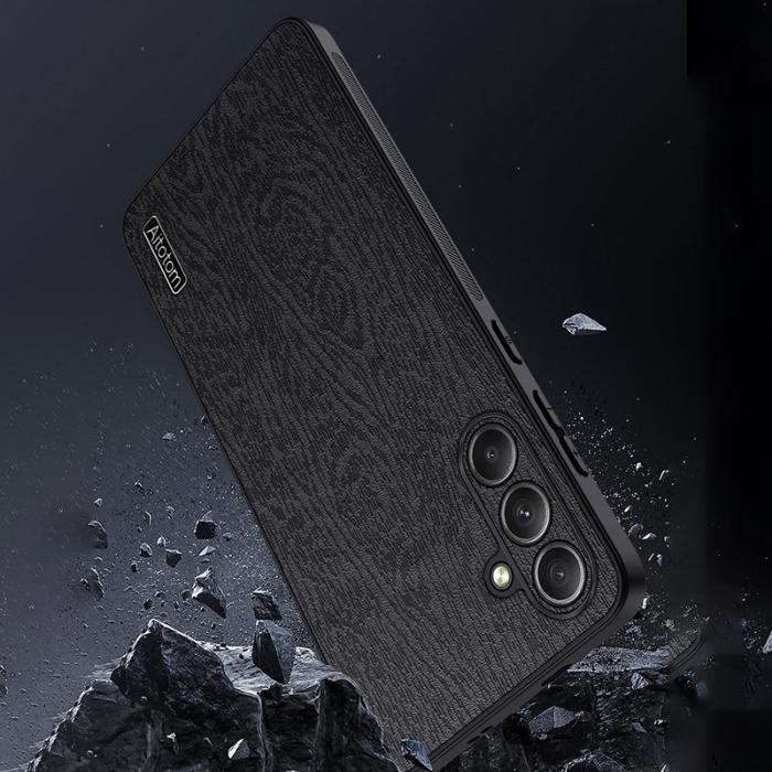 OEM - Samsung Galaxy A35 5G Skal Scratch-skydd Trästruktur PU+PC+TPU - Grön