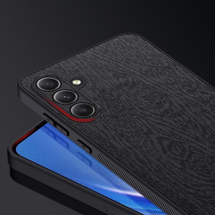 OEM - Samsung Galaxy A35 5G Skal Scratch-skydd Trästruktur PU+PC+TPU - Grön