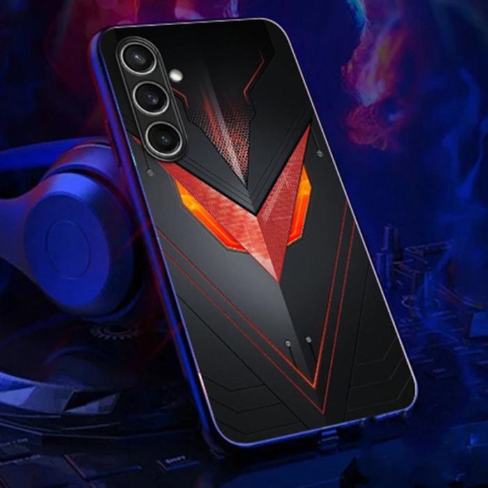 OEM - Samsung Galaxy A35 5G Skal Tempererat Glas + TPU Call Flash - Röd Triangel