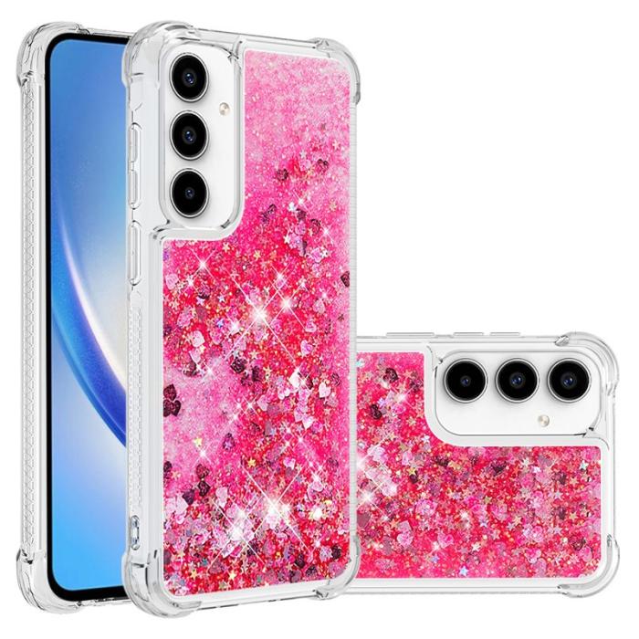 OEM - Samsung Galaxy A35 5G Skal TPU Glittrande Stötskydd - Rosa / Hjärtar