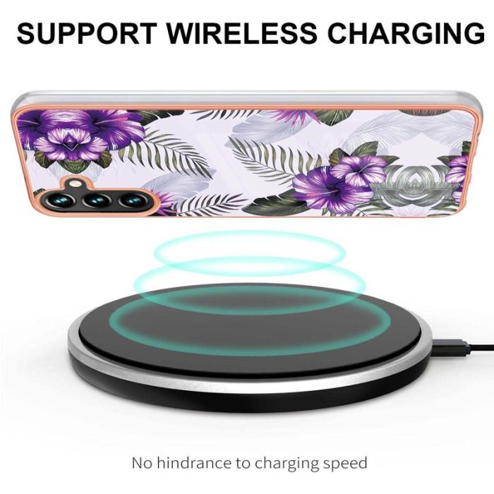 OEM - Samsung Galaxy A35 5G Skal TPU IMD Marmor Blommönster - Lila Blomma