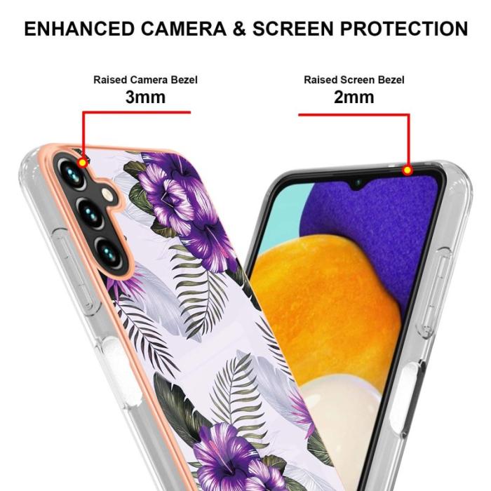 OEM - Samsung Galaxy A35 5G Skal TPU IMD Marmor Blommönster - Lila Blomma