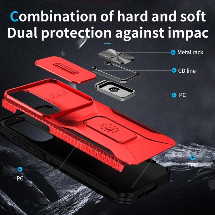 OEM - Samsung Galaxy A35 5G Skal TPU+PC Med Ställ / Linsskydd - Röd