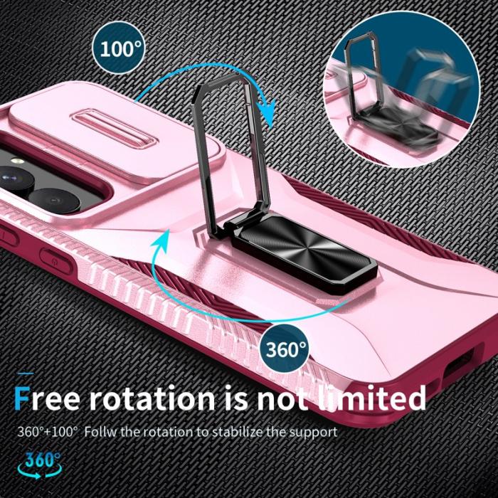 OEM - Samsung Galaxy A35 5G Skal TPU+PC Med Ställ - Rosa+Vinröd