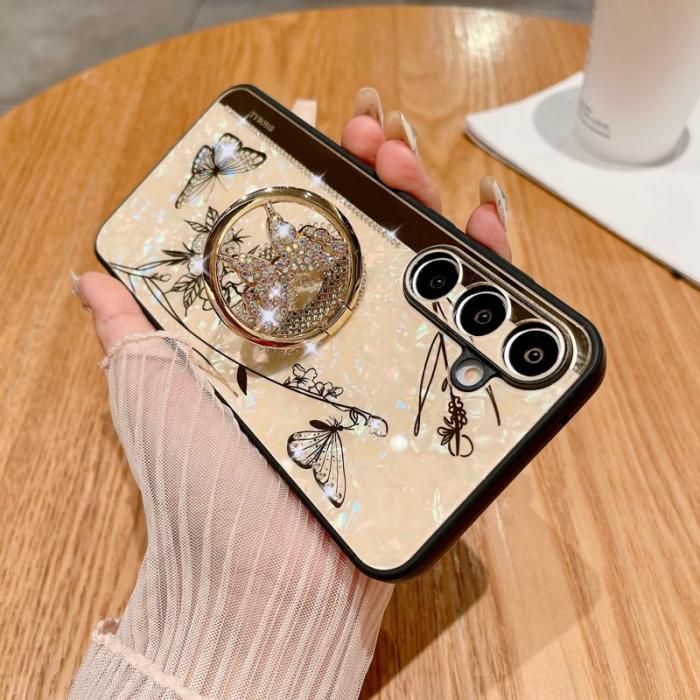 OEM - Samsung Galaxy A35 5G Skal TPU+PC Rhinestones Blommor - Guld