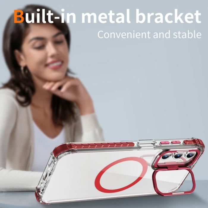 OEM - Samsung Galaxy A35 5G Skal Transparent Med Stativ Magnetiskt - Röd