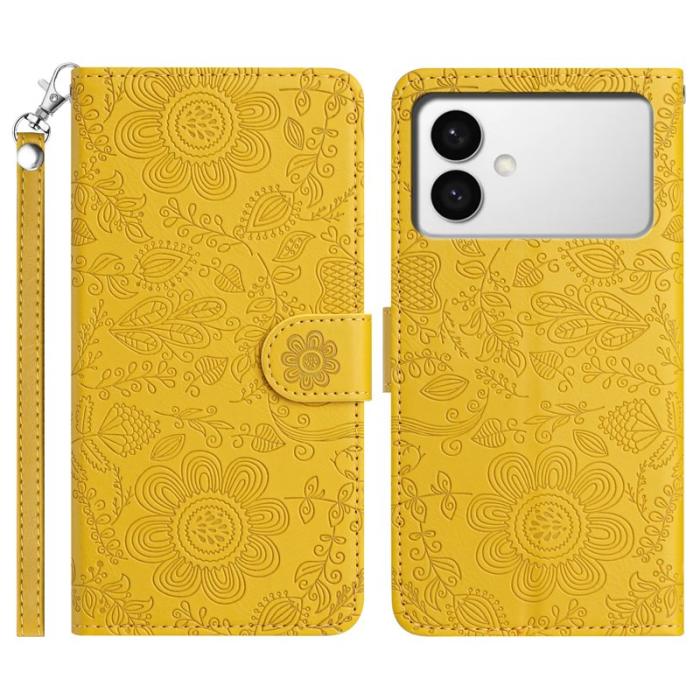 OEM - Samsung Galaxy S26 Edge Fodral Äkta Läder Blommönster - Gul