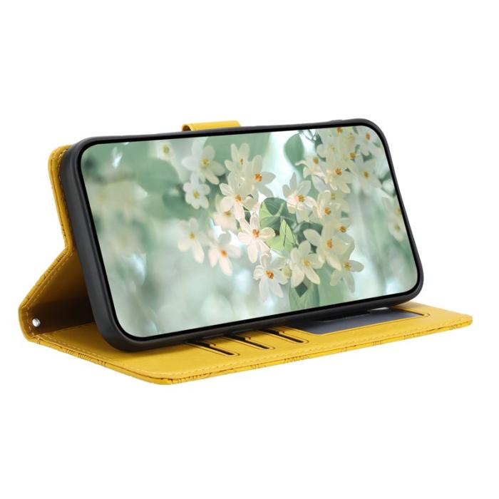 OEM - Samsung Galaxy S26 Edge Fodral Äkta Läder Blommönster - Gul