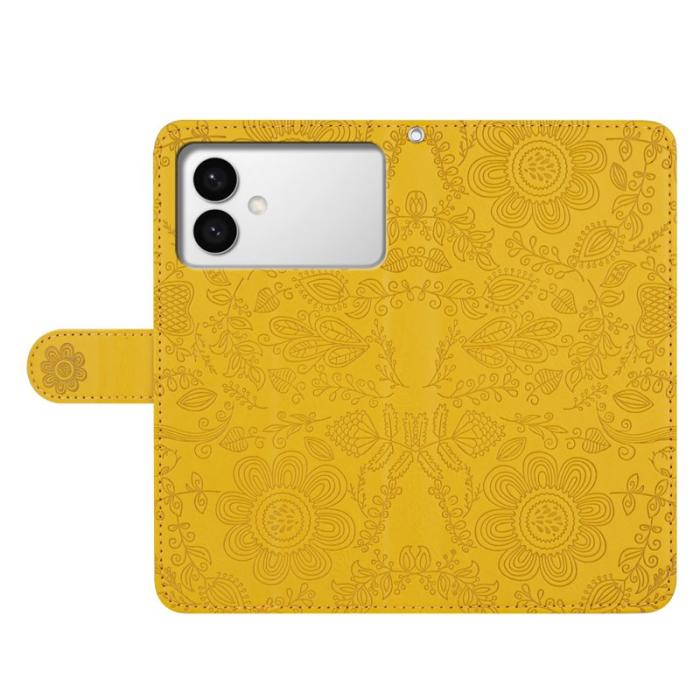 OEM - Samsung Galaxy S26 Edge Fodral Äkta Läder Blommönster - Gul