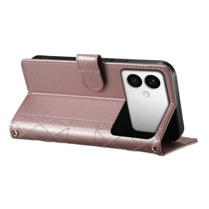 OEM - Samsung Galaxy S26 Edge Fodral Äkta Läder Rhombus - Roséguld