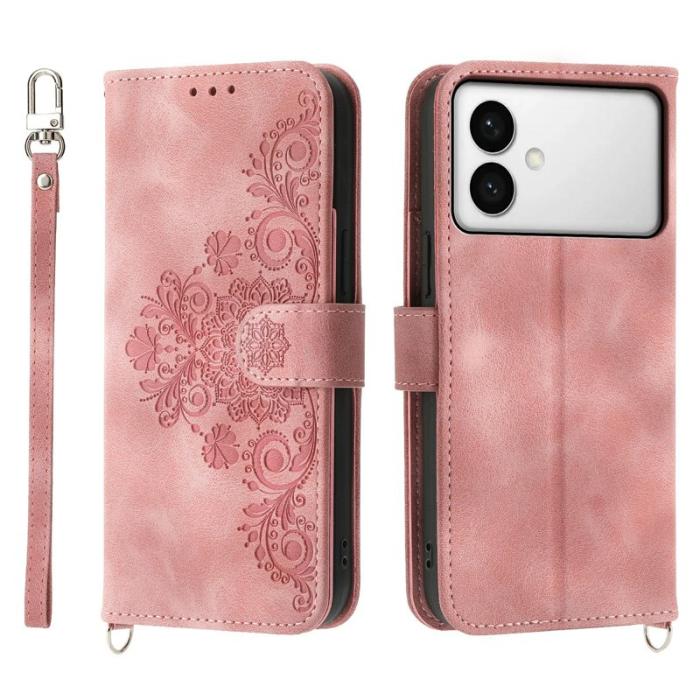 OEM - Samsung Galaxy S26 Edge Fodral Blommönster PU Läder - Rosa