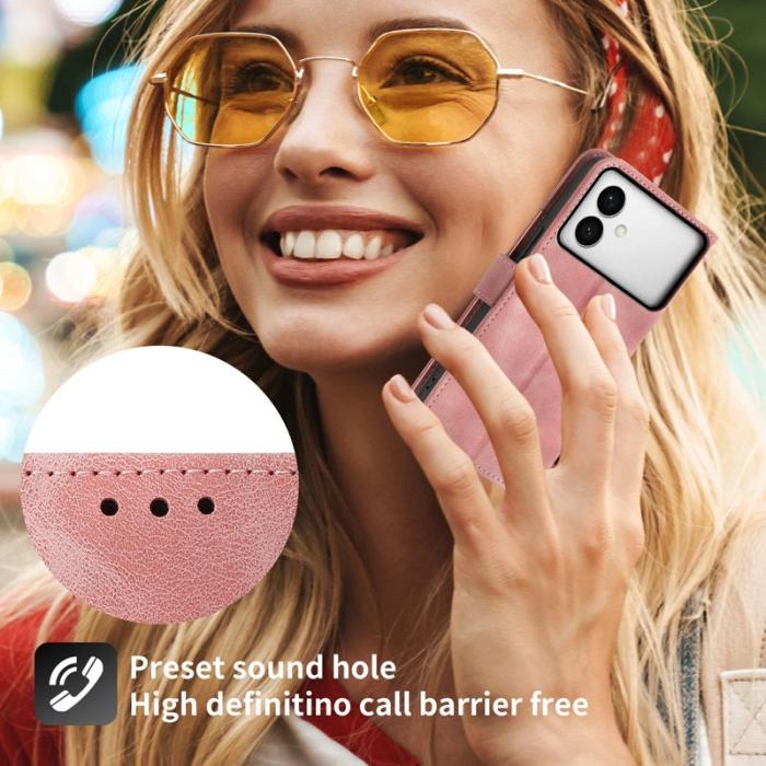 OEM - Samsung Galaxy S26 Edge Fodral Blommönster PU Läder - Rosa