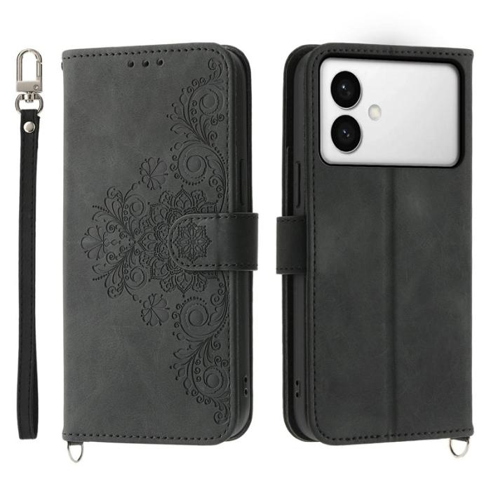 OEM - Samsung Galaxy S26 Edge Fodral Blommönster PU Läder - Svart